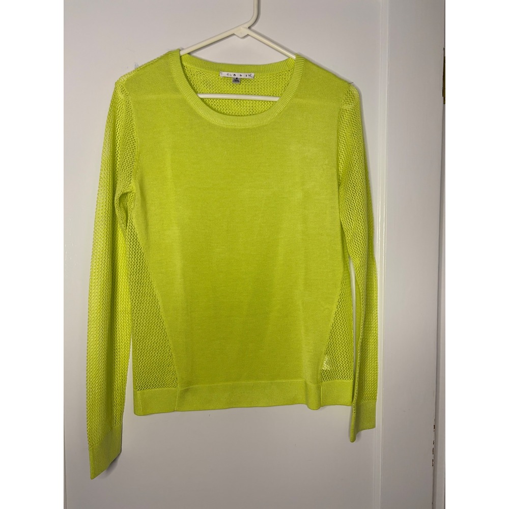 Cabi Neon Yellow Mesh Knit‎ Sweater Long Sleeve Citron Green Top Style 199 small